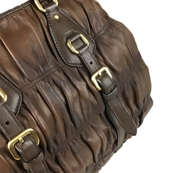 PRADA Nappa Gaufre Brown Leather Satchel Bag - Picture 2 of 16
